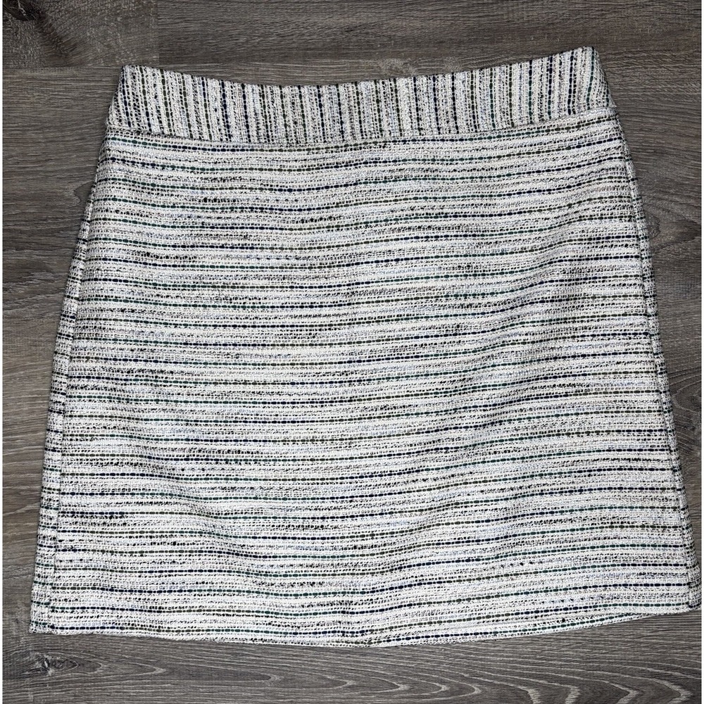 Loft Outlet Women Blue Green White Tweed Mini‎ Skirt Size 12 Striped Fall Preppy